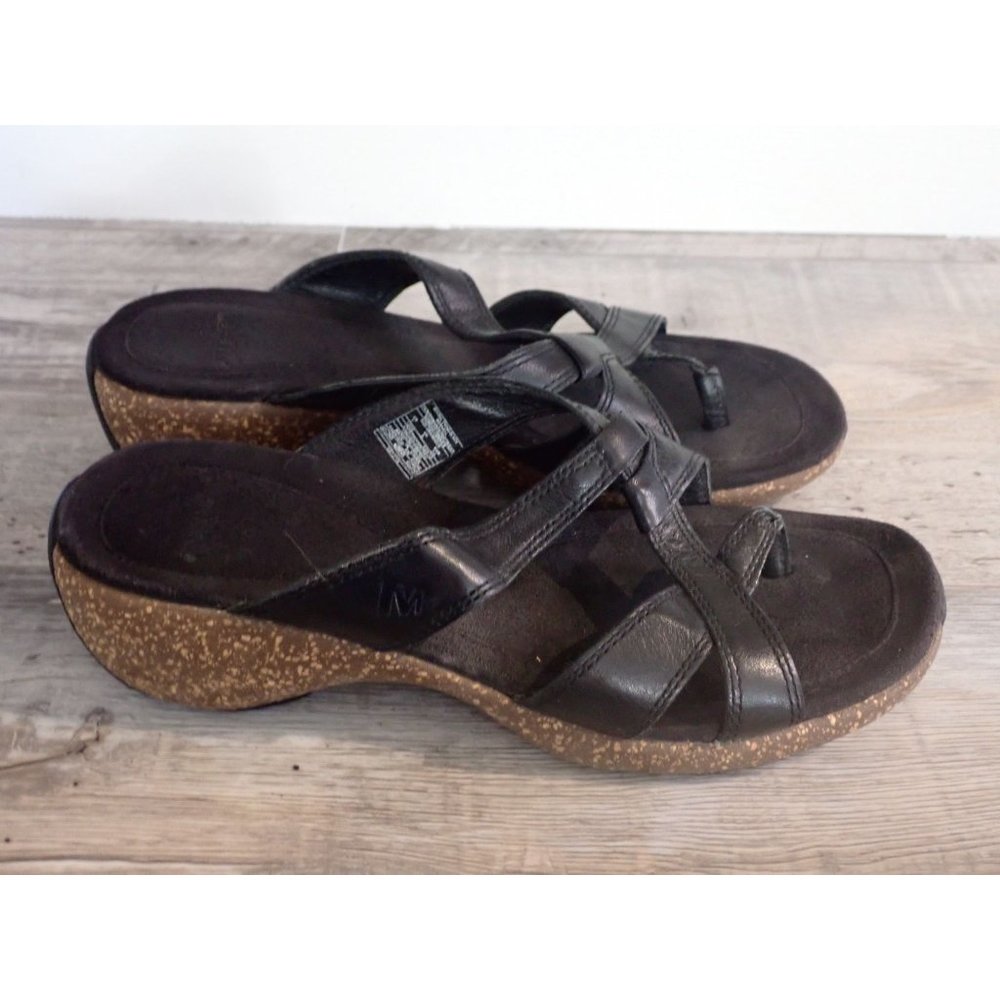 Merrell Sundial Black Thong Sandal Midnight Cross Strap Slip on Women Size 7